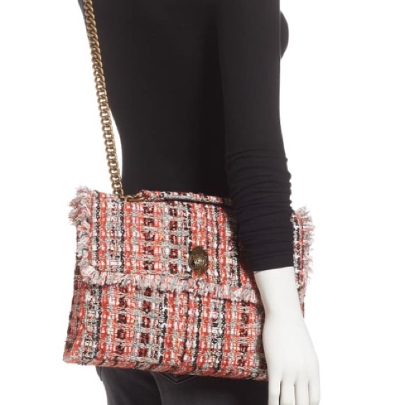 🚫SOLD🚫 Kurt Geiger XL Orange Tweed Fringe Lined Crossbody Shoulder Kensington - Picture 9 of 12